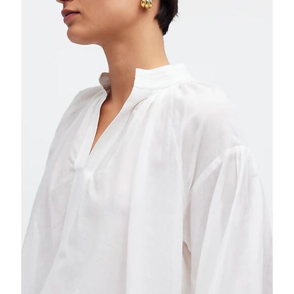 Madewell Shirred Long Sleeve Lightweight Flowy Blouse Cotton White Large NWT - Picture 4 of 15